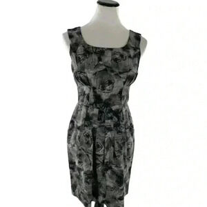 Banana Republic Silk Wool Dress Women's Size 8 Petite Black Gray Lined Pockets